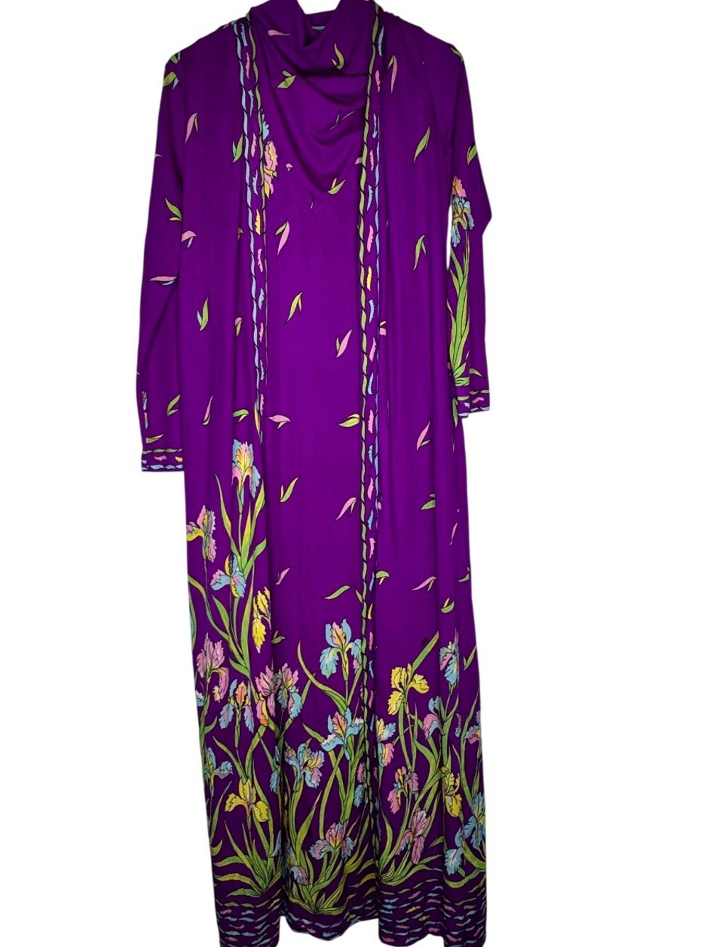 Vintage Saks Fifth Avenue Iris Floral Dress with Cardigan Robe size small